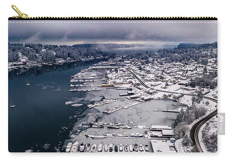 Drone Zip Pouch featuring the photograph Icy Harbor #1 by Clinton Ward