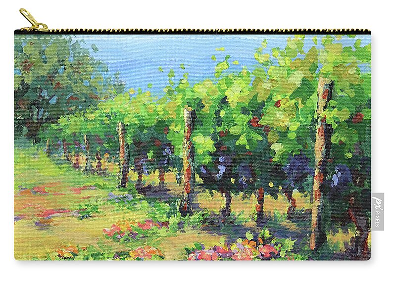 Landscape Zip Pouch featuring the painting In the Vineyard #1 by Karen Ilari