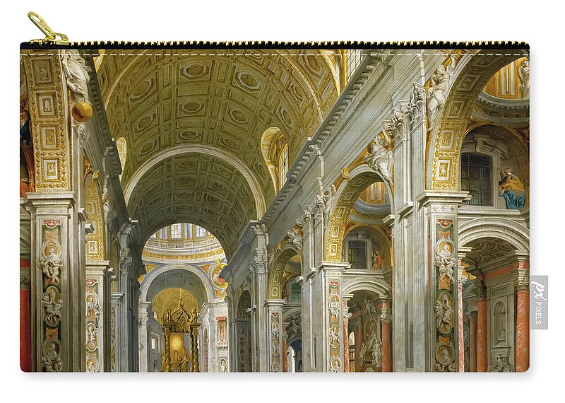 Giovanni Paolo Panini Zip Pouch featuring the painting Interior of St Peter's by Giovanni Paolo Panini by Mango Art