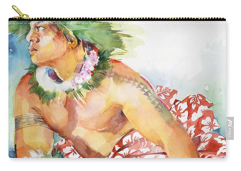 Hula Zip Pouch featuring the painting Kane Kahiko #2 by Penny Taylor-Beardow