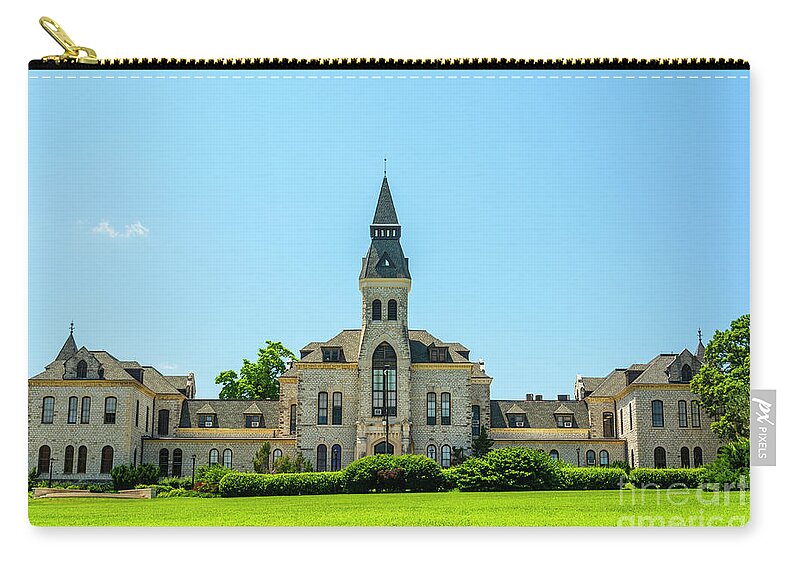 Kansas Zip Pouch featuring the photograph Kansas State University Administration Building on a Sunny Day #1 by Jeff Zehnder