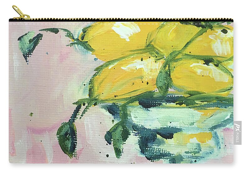 Lemon Zip Pouch featuring the painting Lemon Pedestal by Roxy Rich