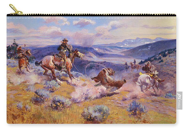 Swift Horses Zip Pouch featuring the painting Loops and Swift Horses are Surer than Lead #1 by Charles Marion Russell
