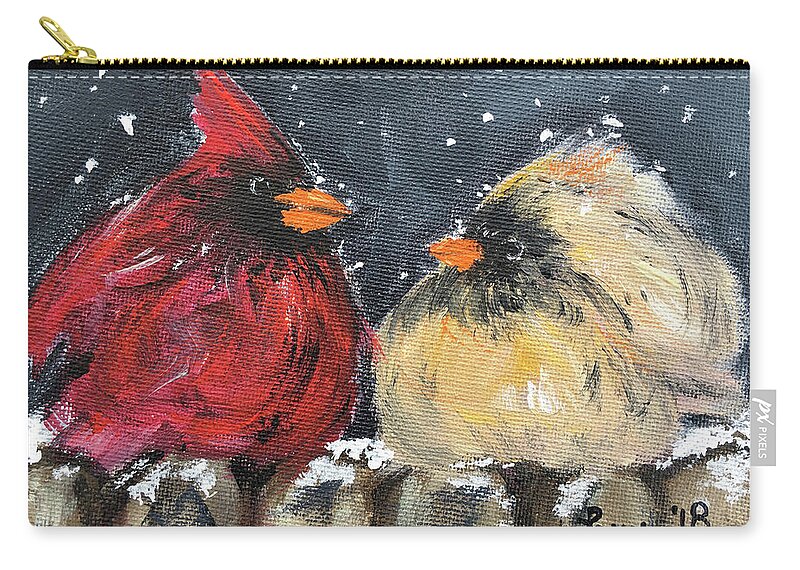 Cardinals Zip Pouch featuring the painting Love at First Flight by Roxy Rich