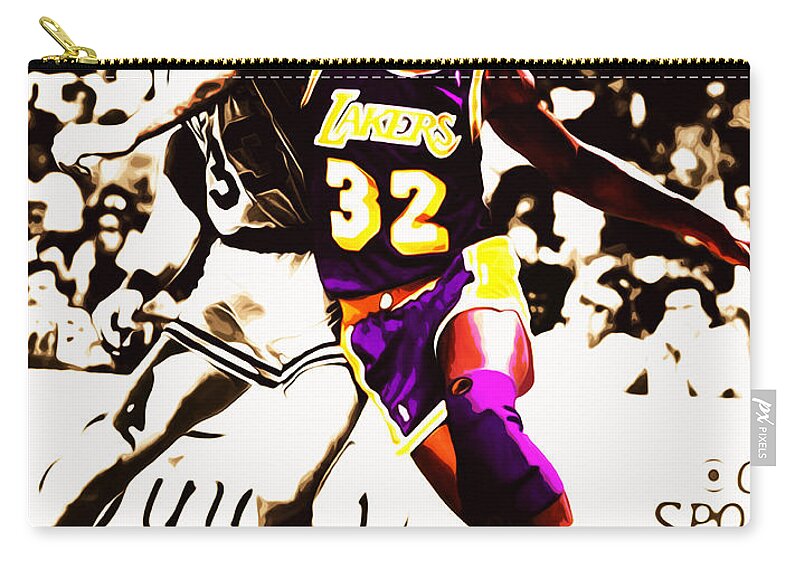 Magic Johnson Zip Pouch featuring the mixed media Magic Johnson and Larry Bird #2 by Brian Reaves