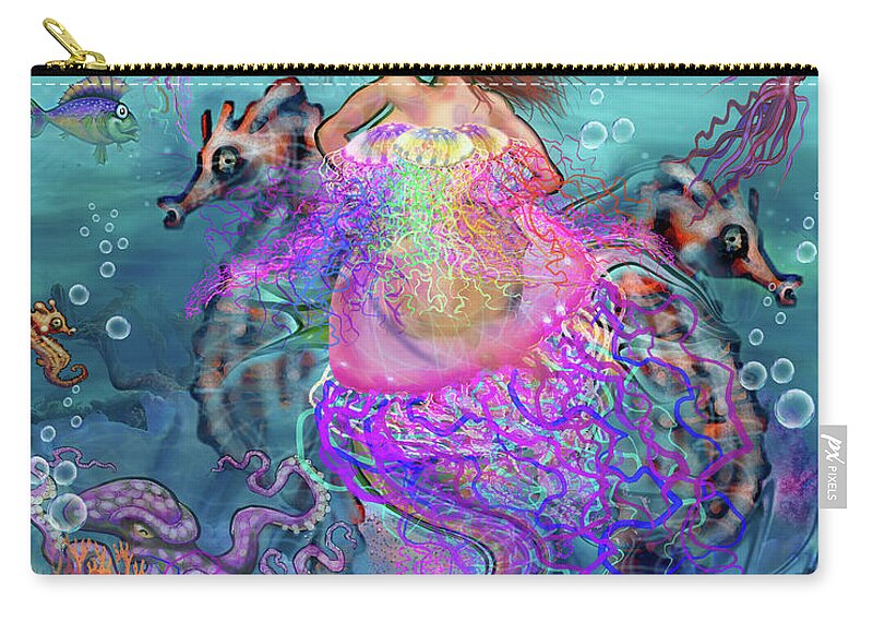 Mermaid Carry-all Pouch featuring the digital art Mermaid Jellyfish Dress by Kevin Middleton