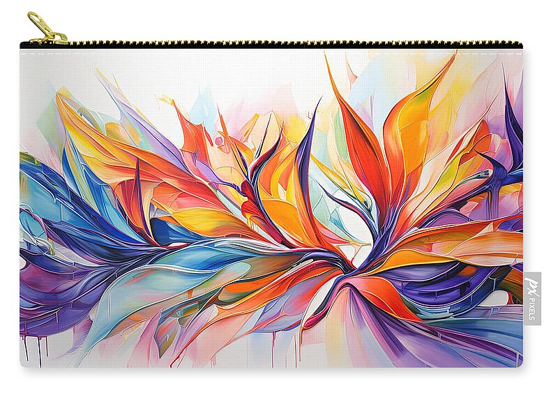 Bird Of Paradise Art Zip Pouch featuring the painting Tropical Modern Art by Lourry Legarde