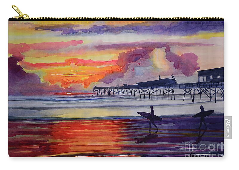 Beach Paintings Zip Pouch featuring the painting Morning Surf #1 by Julianne Felton