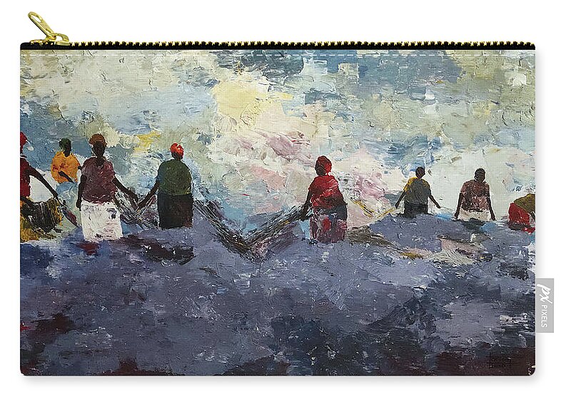 African Art Carry-all Pouch featuring the painting Morning Tide by Tarizai Munsvhenga