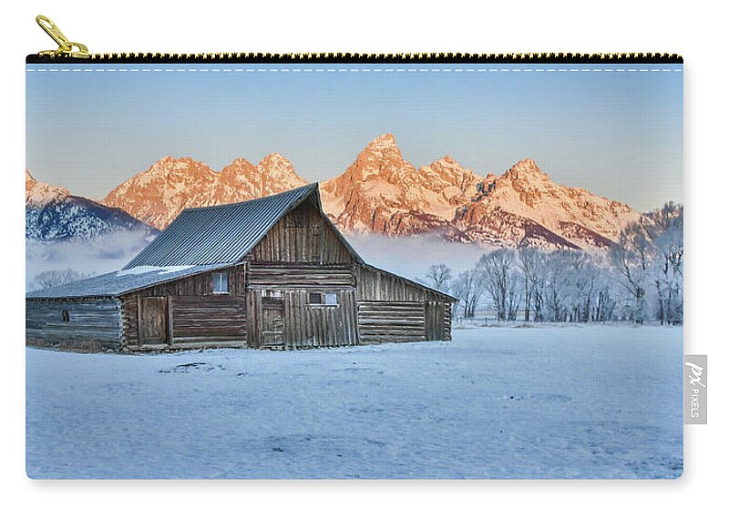 Sunrise Zip Pouch featuring the photograph Moulton Barn sunrise #1 by Ed Stokes
