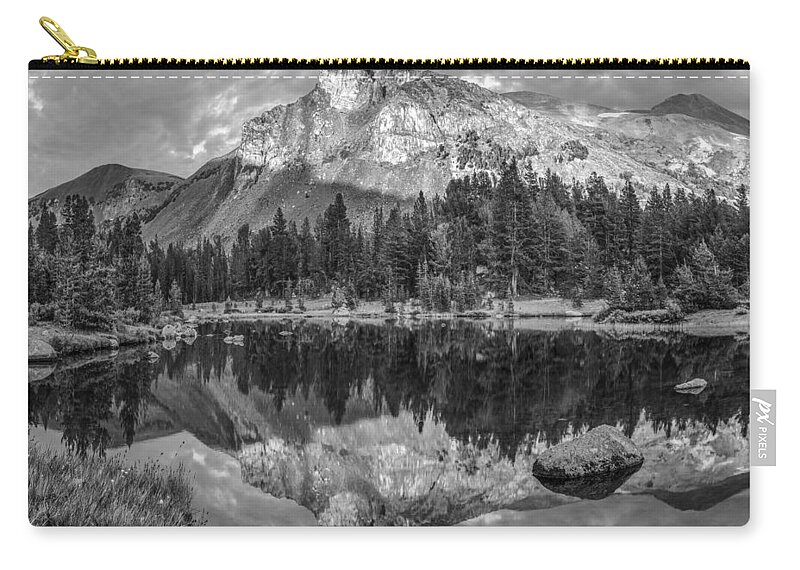 Reflection Zip Pouch featuring the photograph Mount Dana from alpine tarn at Tioga Pas #1 by Tim Fitzharris