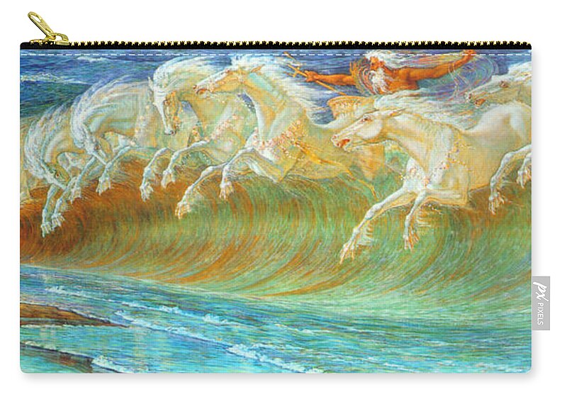 Walter Crane Symbolism Greek Mythology Neptune Poseidon Horses English Zip Pouch featuring the painting Neptune's Horses #1 by Walter Crane