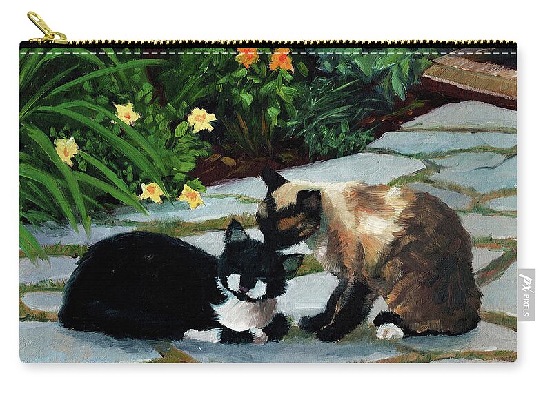 Cats Zip Pouch featuring the painting Nikki and Oreo #1 by Alice Leggett