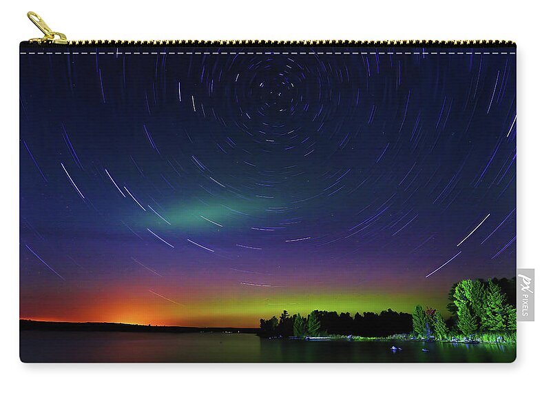 Northern Lights Zip Pouch featuring the photograph Northern Lights with Startrails #1 by Shixing Wen