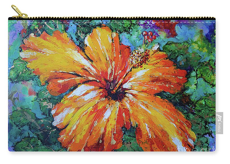 Orange Hibiscus Carry-all Pouch featuring the painting Orange Hibiscus by Jyotika Shroff