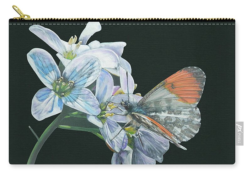 Butterfly Zip Pouch featuring the painting Orange Tip #2 by John Neeve