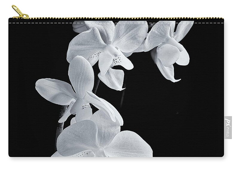 Orchids Zip Pouch featuring the photograph Orchids Black and White #1 by Jeff Townsend