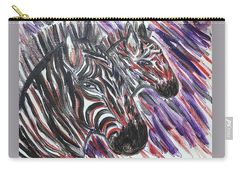 Oil Zip Pouch featuring the painting Zebras in abstract by Lisa Koyle