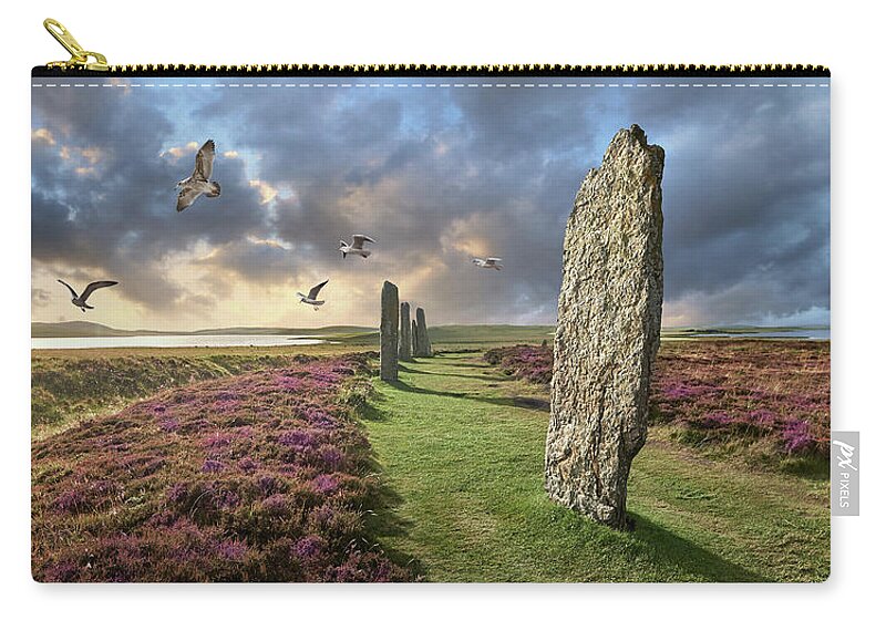 Ring Of Brodgar Zip Pouch featuring the photograph Ancient Stone - Photo of The Ring of Brodgar Stone Circle, Orkney #1 by Paul E Williams