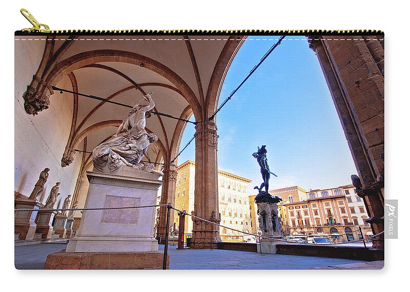 Florence Zip Pouch featuring the photograph Piazza della Signoria in Florence square landmarks and statues v #1 by Brch Photography