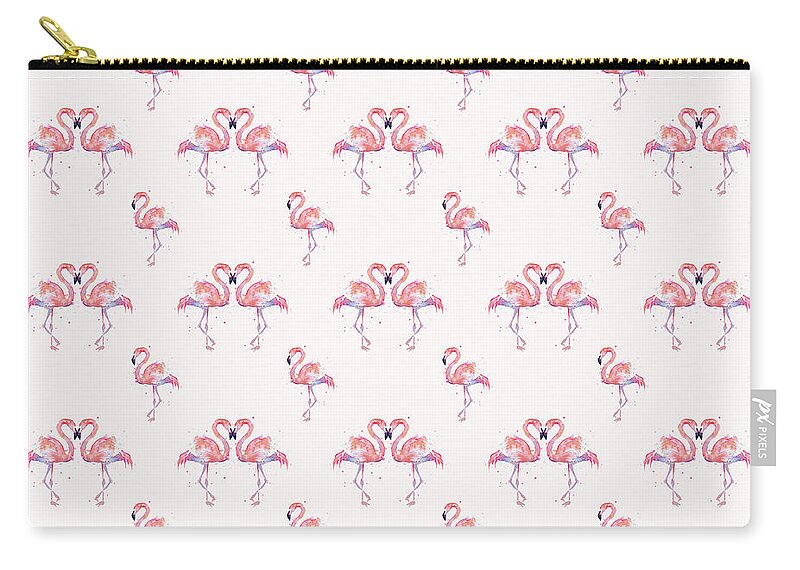 Flamingo Zip Pouch featuring the painting Pink Flamingo Pattern #1 by Olga Shvartsur