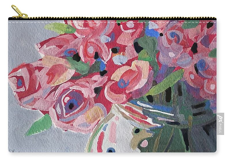 Still Life Zip Pouch featuring the painting Pink Roses #3 by Sheila Romard