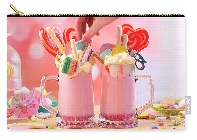 Freak Shakes Zip Pouch featuring the photograph Popular trend strawberry freak shakes milkshakes #1 by Milleflore Images
