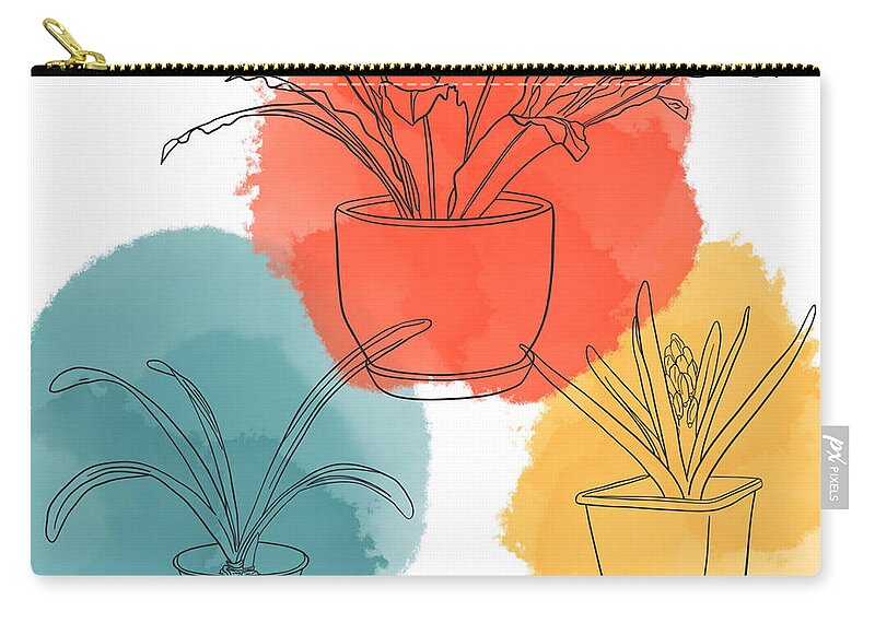 Watercolor Zip Pouch featuring the digital art Potted Plants by Bonnie Bruno