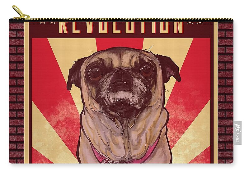 Pug Zip Pouch featuring the drawing Pug REVOLUTION #1 by John LaFree