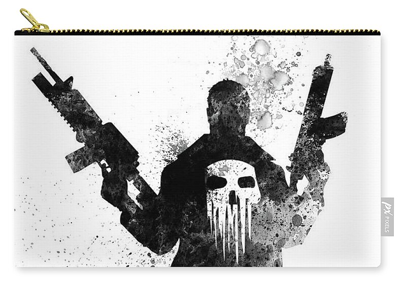 Punisher Zip Pouch featuring the mixed media Punisher Watercolor by Naxart Studio