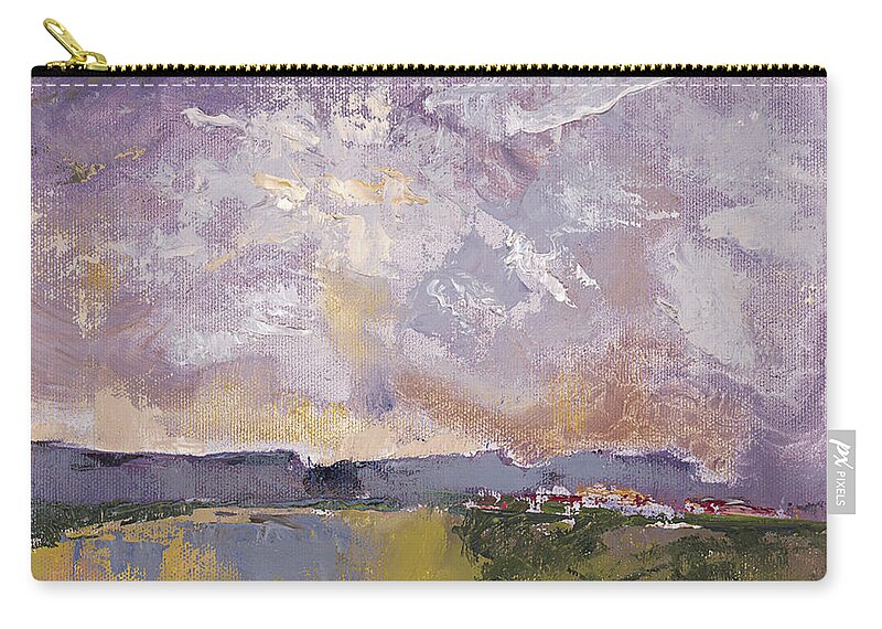 Oil Zip Pouch featuring the painting Purple Skies by Glory Ann Penington