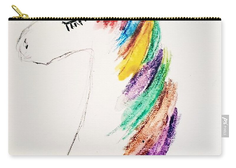  Zip Pouch featuring the painting Rainbow Unicorn #1 by Margaret Welsh Willowsilk