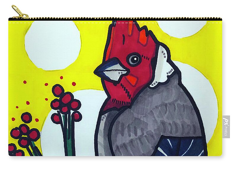 Red Crested Cardinal Zip Pouch featuring the drawing Red Crested Cardinal #1 by Creative Spirit
