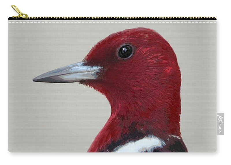 Woodpecker Zip Pouch featuring the mixed media Red-Headed Woodpecker #2 by Judy Cuddehe