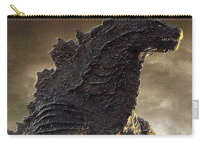Godzilla Zip Pouch featuring the painting Rubino Godzilla Black Gold by Tony Rubino