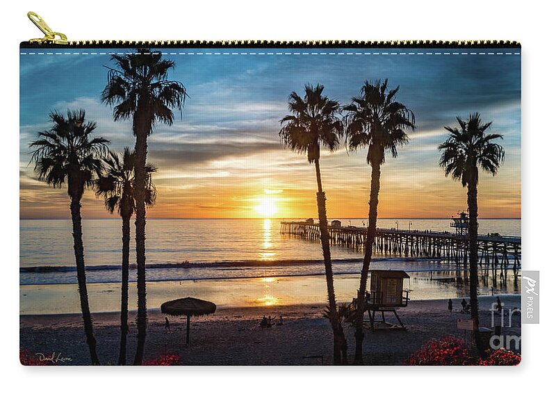 Beach Zip Pouch featuring the photograph San Clemente Pier at Sunset by David Levin