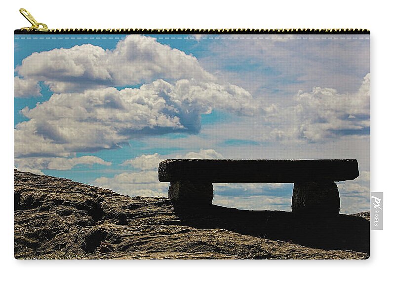 Sky Bench Clouds Zip Pouch featuring the photograph Sea side bench1 #1 by John Linnemeyer
