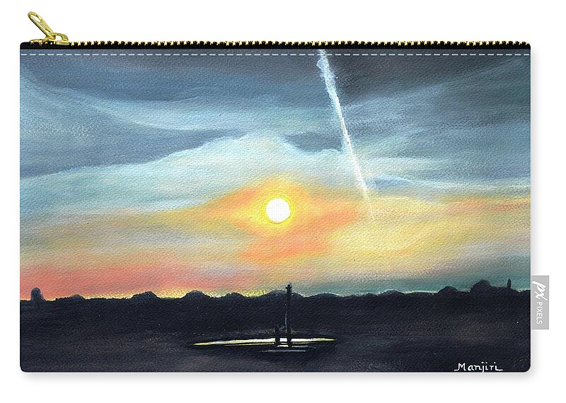 Sunset Zip Pouch featuring the painting Serene Sunset Landscape Painting In Bath Uk #1 by Manjiri Kanvinde