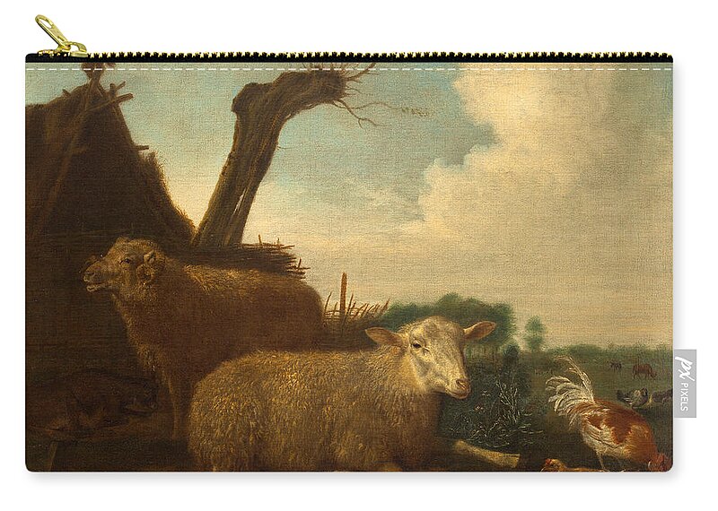 Adriaen Van De Velde Zip Pouch featuring the painting Sheep and ram #2 by Adriaen van de Velde