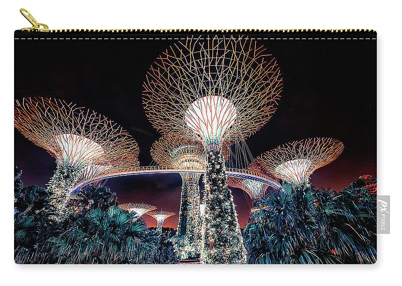 Architecture Zip Pouch featuring the photograph Singapore Night #1 by Manjik Pictures