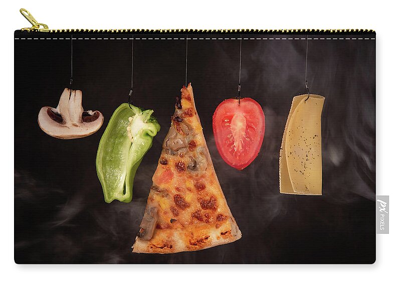 Pizza Carry-all Pouch featuring the photograph Slice of mozzarella pizza tomato cheese peeper and mushroom ingredients by Michalakis Ppalis