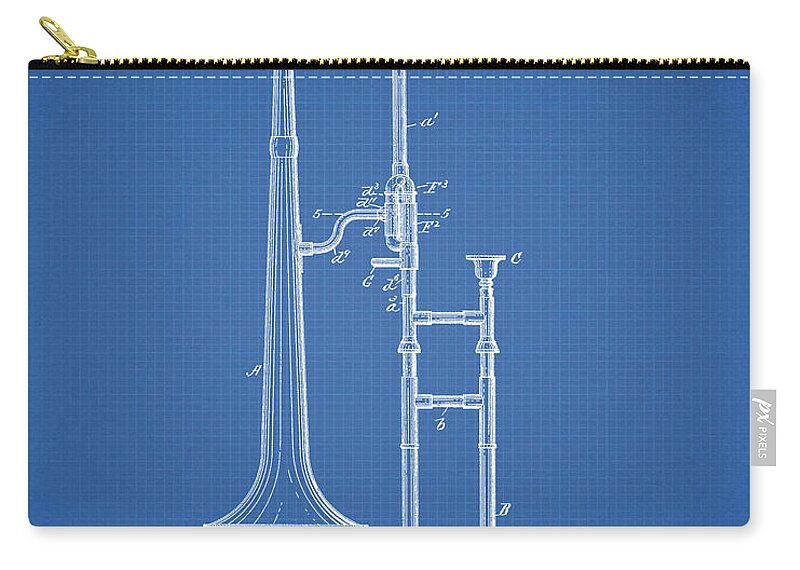 Slide Trombone Patent Zip Pouch featuring the digital art Slide trombone patent #1 by Dennson Creative