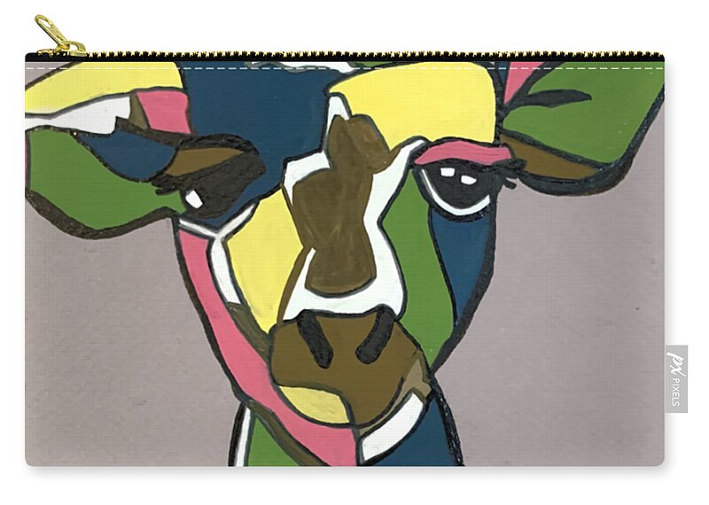 Giraffe Painting Zip Pouch featuring the painting Stand Tall - Colorful Giraffe Painting #2 by Christie Olstad