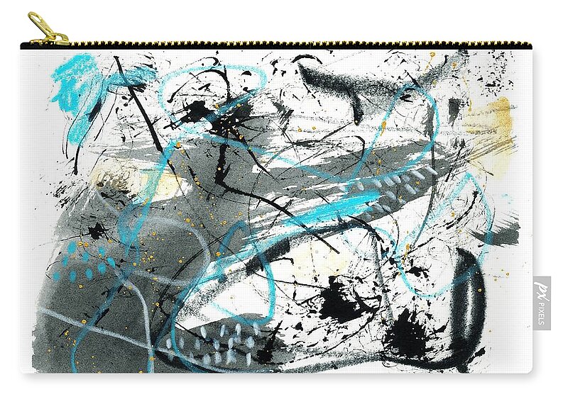 Stormy Sea Zip Pouch featuring the mixed media Stormy sea. Triptych #1 by Nataliya Vetter