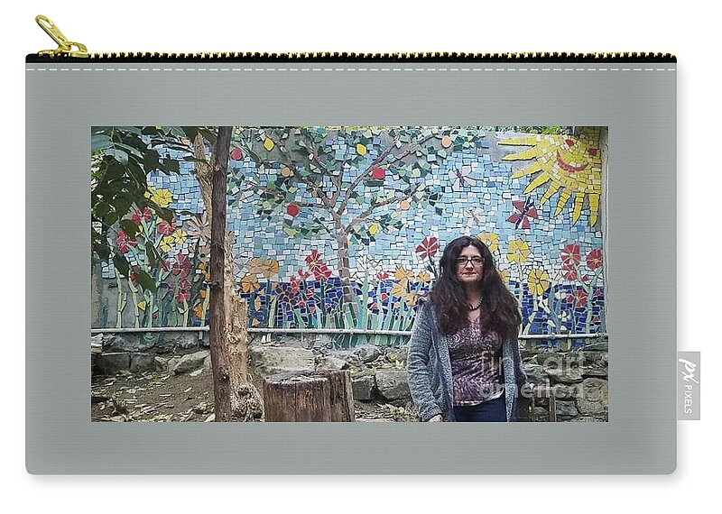 Example Of A Large Garden Mosaic In A Playground Zip Pouch featuring the mixed media Sunny Garden Mosaic #1 by Lou Ann Bagnall