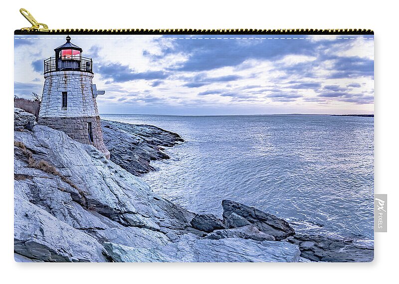Vacation Zip Pouch featuring the photograph Sunset at Castle Hill Lighthous. Newport, Rhode Island #1 by Alex Grichenko