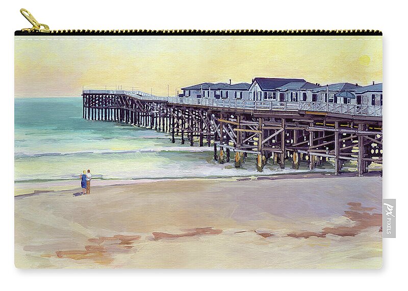 Crystal Pier Zip Pouch featuring the painting Crystal Pier at Sunset, Pacific Beach - San Diego, California by Paul Strahm