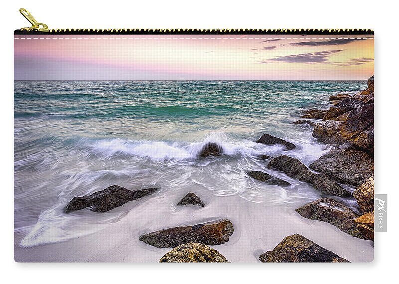 Sunset Zip Pouch featuring the photograph Sunset At The East Jetty - 2020 Edit by Mike Whalen