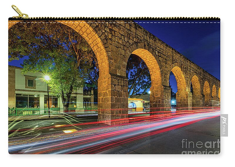 Flow Zip Pouch featuring the photograph The Ancient Aqueducts of Morelia, Michoacan, Mexico #1 by Sam Antonio
