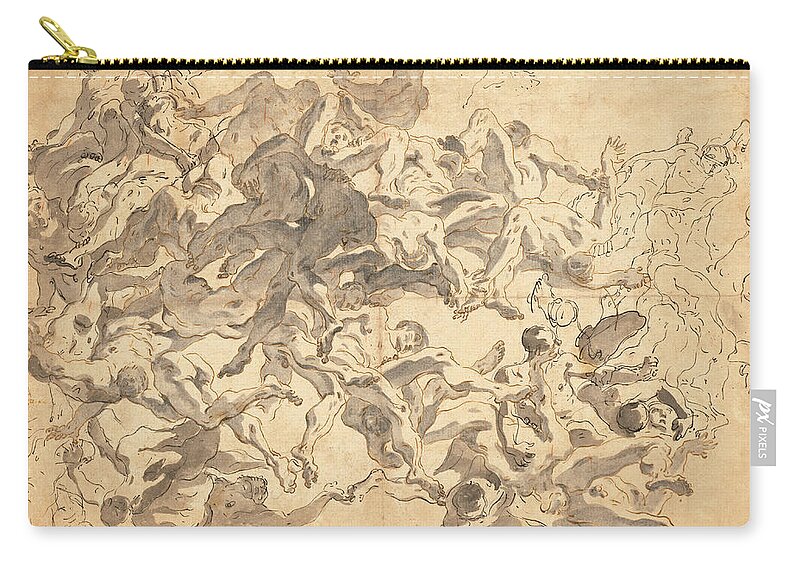 Giovanni Battista Tiepolo Zip Pouch featuring the drawing The Fall of the Rebel Angels #1 by Giovanni Battista Tiepolo